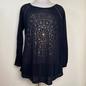 LUCKY BRAND Black & Gold Astrology Chart Graphic Long-Sleeve Raglan Top Medium
